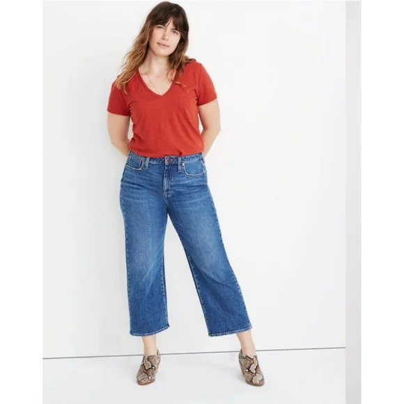 Madewell Curvy Slim Wide-Leg Cropped Blue Jeans 29 Tall - Picture 2 of 15